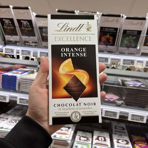 现荷兰进口Lindt orange瑞士莲香橙夹心黑巧克力焦糖海盐血橙排块