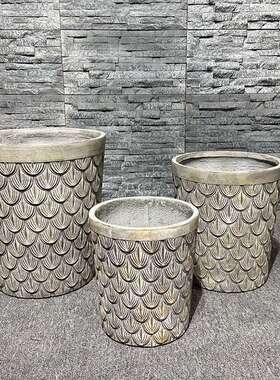 北欧创意复古浮雕水泥花盆园林客厅商场家庭园艺绿植盆栽落地庭院