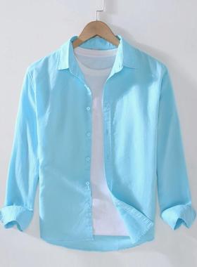 正品棉定制袖衬麻衫长定做工作服宽松咖啡店烘焙简约亚麻上绣衣刺