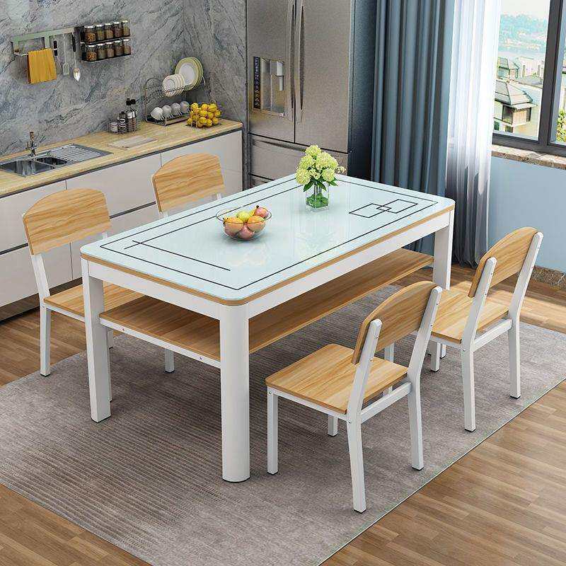 钢化玻璃餐桌椅组合家用小户型长方形饭桌4人6人现代简约双层餐桌