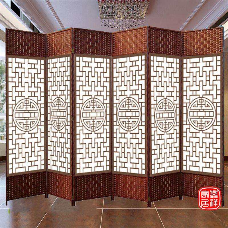 屏折风隔断简约现移代折屏实木叠动推12拉双面客?厅简易门帘装饰