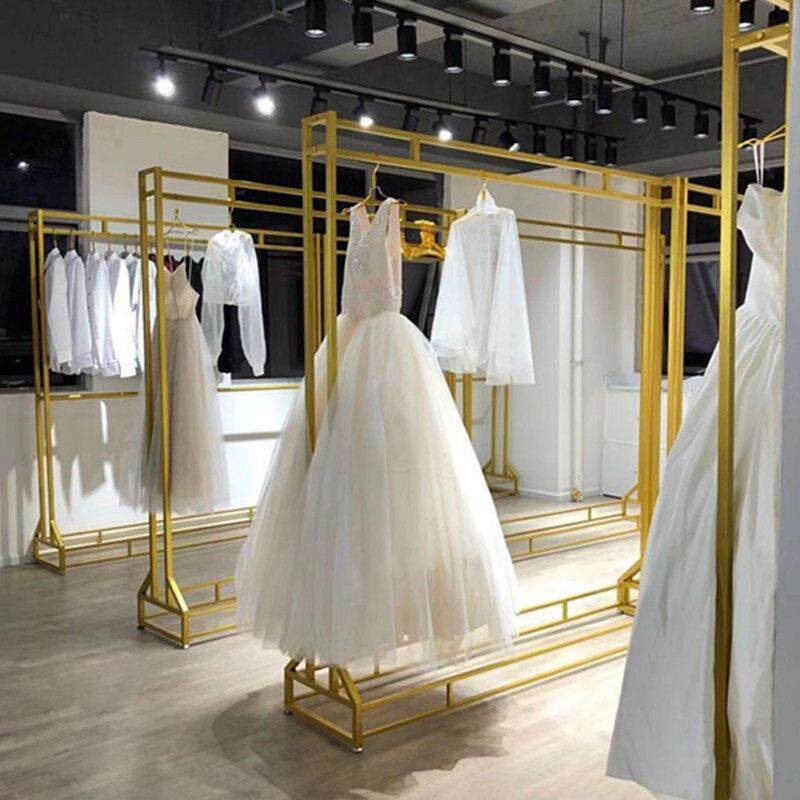 婚纱服装店婚纱礼服架子落地式陈列铁艺衣架金色挂婚纱架子展示架