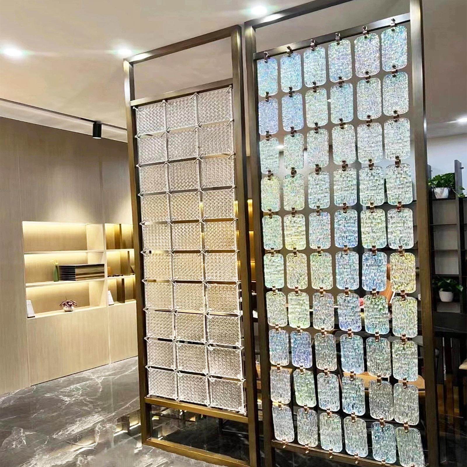 客厅入户挂片水晶玻璃屏风不锈钢网红屏风玄关金属边框隔断墙装饰