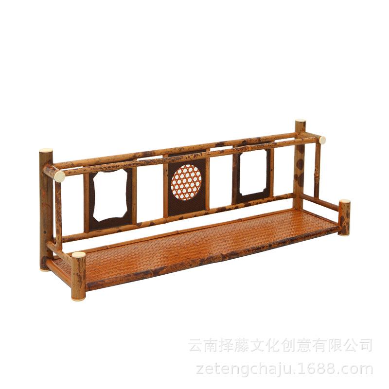 中式禅意云妃竹茶道桌面茶台收纳柜博古架茶杯架茶具置物架子竹编
