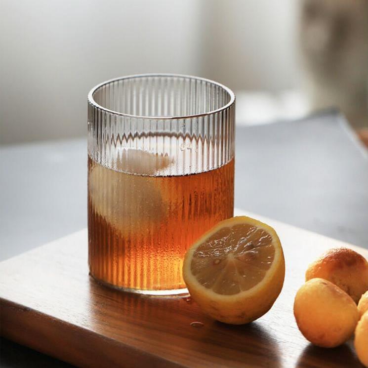 高硼硅玻璃条纹直身单层杯 家用早餐牛奶果汁杯花茶竖纹泡茶杯