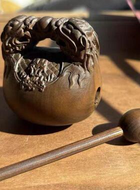 黄杨木雕双龙戏珠木鱼木质随身携带中式手把件打击乐器佛系小摆件
