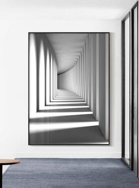 走廊过道建筑现代简约黑白灰装饰画入户竖版空间延伸感墙玄关挂画