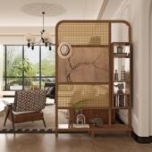 中国覆古屏风架入口隔断中国风客厅入口门实木花架入口