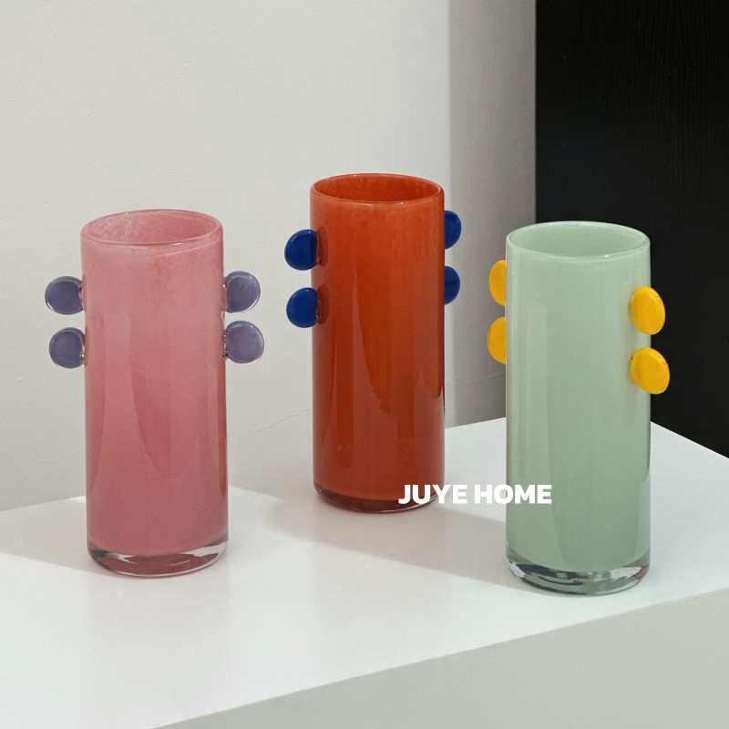 高颜值中古多巴胺玻璃花瓶 双耳彩色花器 水培高品质装饰摆件批发,家居饰品,花瓶,淘宝优惠券,粉丝福利购,淘宝优惠卷