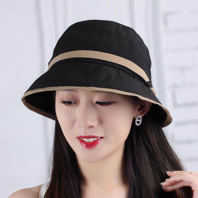 春夏帽子女韩版牛奶丝时尚渔夫帽逛街显脸小盆帽撞色时装盆0405z
