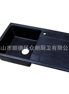 加厚石英石厨房水槽黑色花岗岩单盆带板水槽洗菜单盆带翼板BG8850
