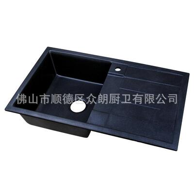 加厚石英石厨房水槽黑色花岗岩单盆带板水槽洗菜单盆带翼板BG8850