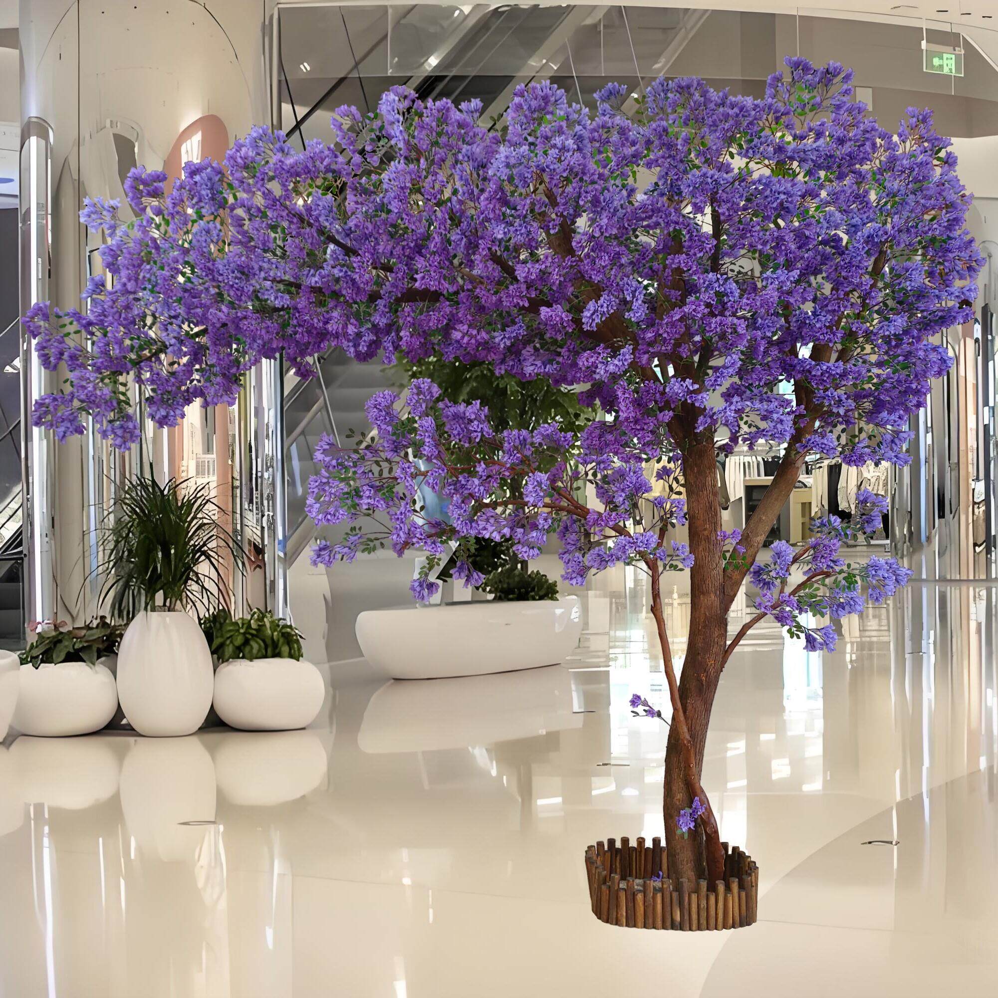 彷真蓝色的花楹大型假树紫色落地花艺植物室内客厅婚庆橱窗造型装