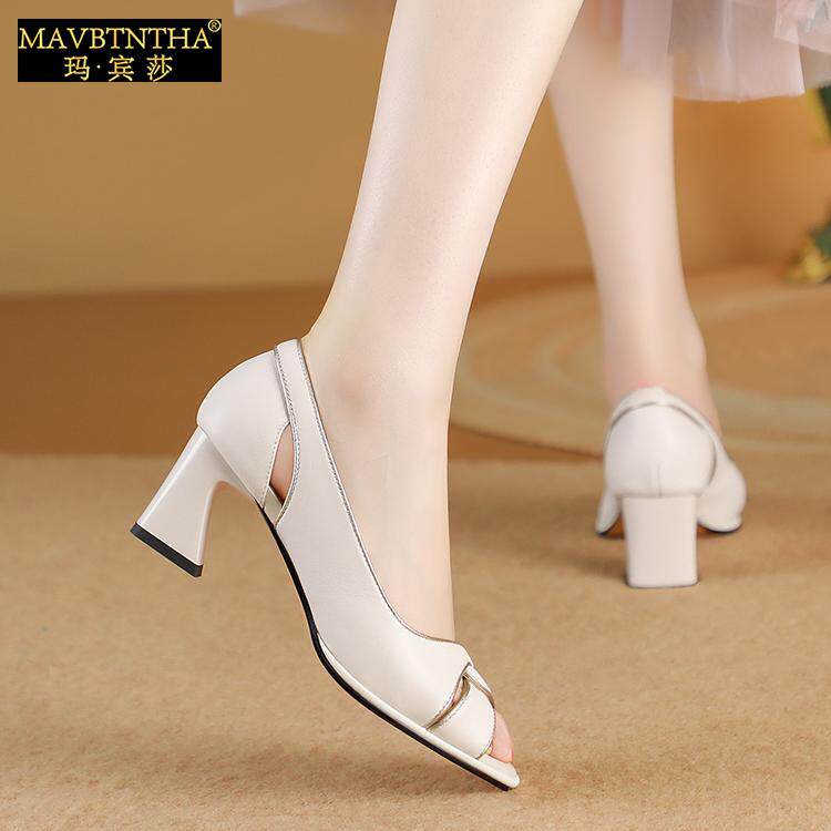 玛宾莎2025新款夏季百搭高跟鱼嘴女士凉鞋外穿时尚粗跟高级感单鞋