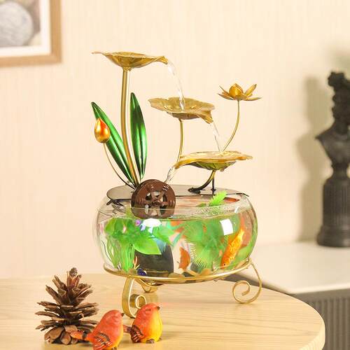 Home decor简约玻璃鱼缸流水摆件小型桌面喷泉客厅办公室风水摆件