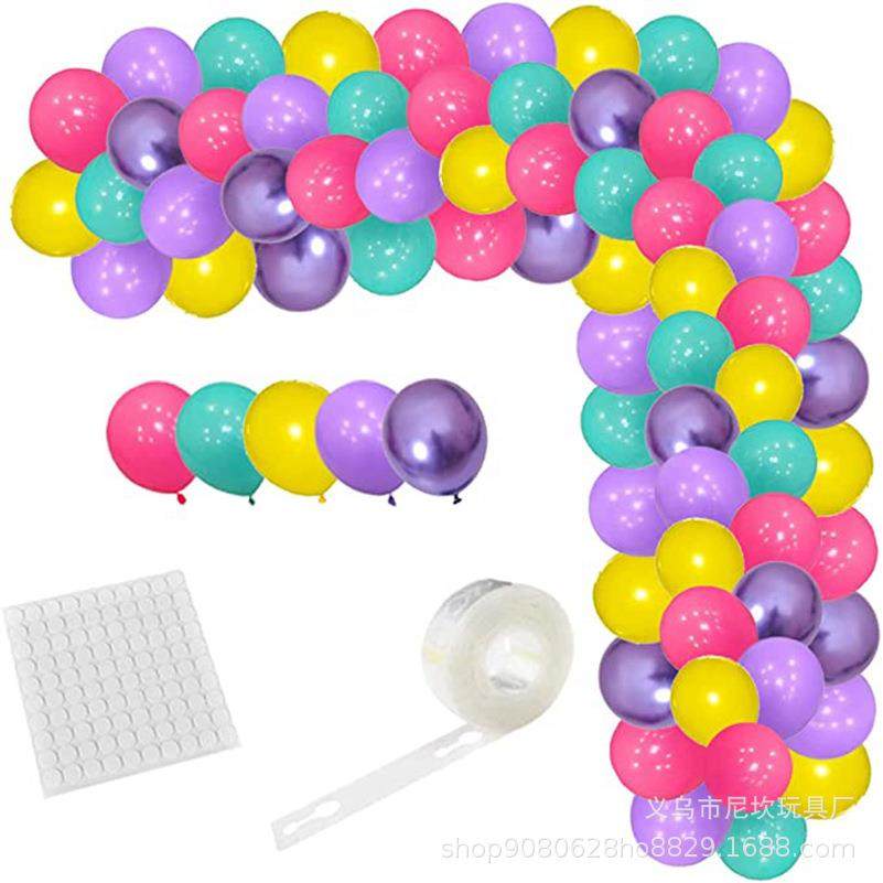 玫红青黄紫色气球拱形花环套装生日毕业典礼婴儿淋浴派对聚会装饰