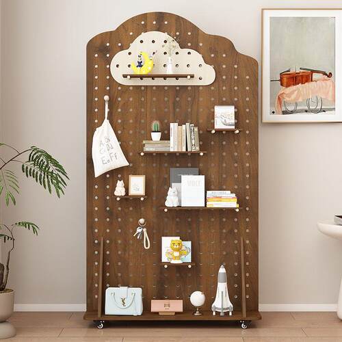 洞洞板落地定制瑜珈垫健身器材收纳整理立式可移动滑轮屏风置物架