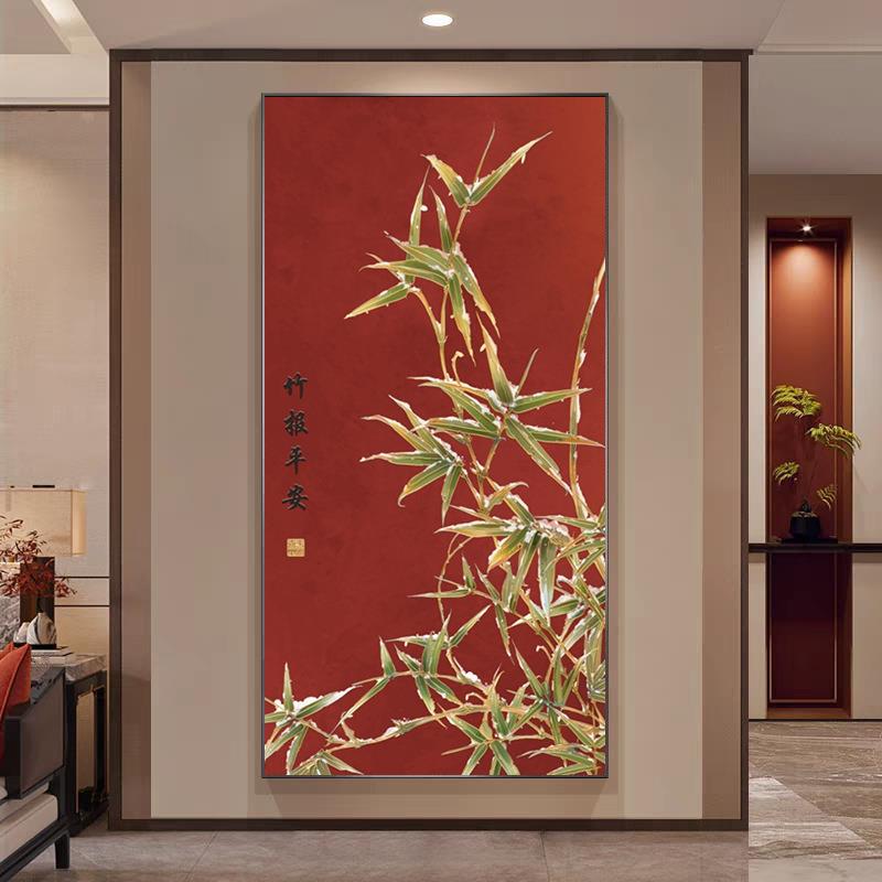 中国风竹子客厅装饰画客厅餐厅中式红色挂画茶室玄关走廊过道壁画