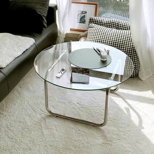 北欧茶几钢化玻璃沙发边几不锈钢圆形茶台客厅轻奢小户型茶桌家用