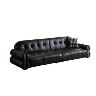 意式极简皮质沙发客厅家用现代简约小户型复古风休闲直排黑色沙发