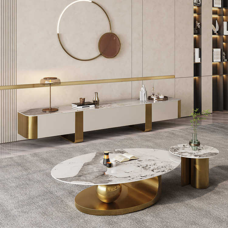 桌子不规则客厅异形茶几2022轻电视柜板岩椭圆形组合新款奢设计师