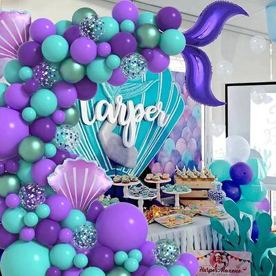 140Pcs Purple Mermaid Theme Shell Balloon Arch Kids Girl Bir