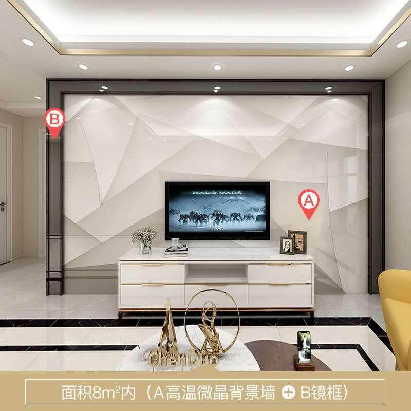 瓷砖电视背景墙客厅现代简约微晶仿大理石石欧式艺术金属镜面边框
