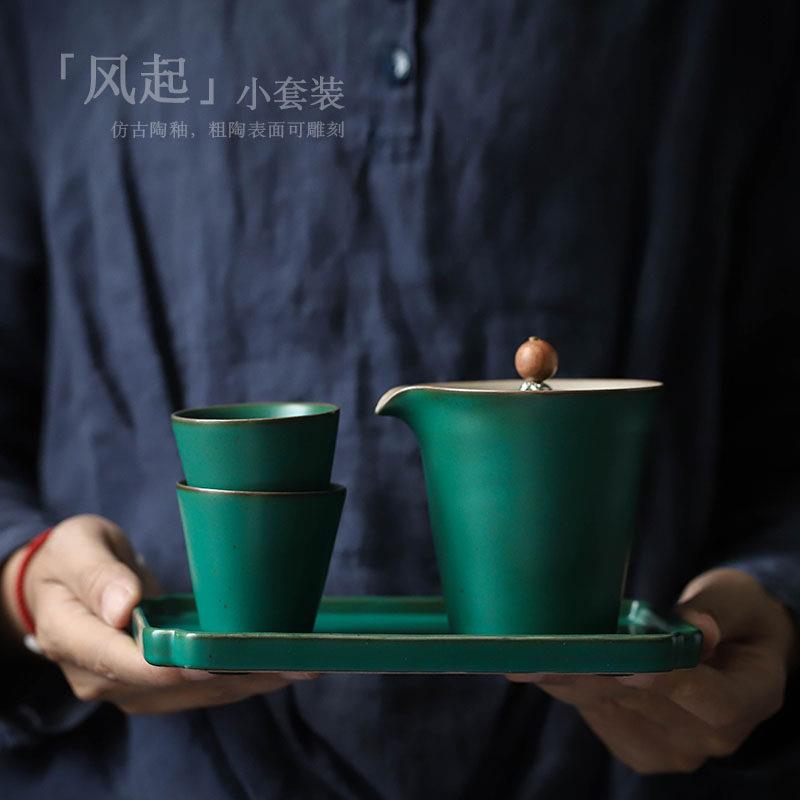陶瓷功夫茶具快客杯一壶二杯可携式旅行茶具小套装简约茶盘茶壶家
