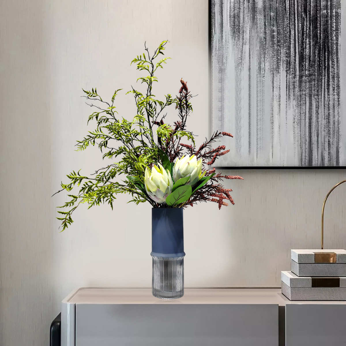 现代轻奢样板房餐厅桌面花艺摆件客厅玄关仿真花艺假花装饰花摆设