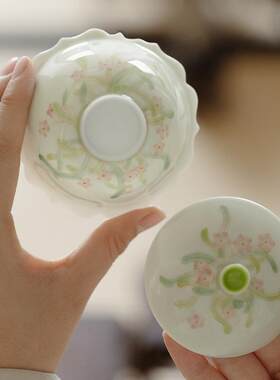束刻古青棱花盖碗水仙并时釉下彩手工手绘泡茶茶碗陶瓷高档茶具