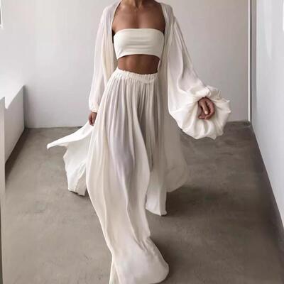 Women's Two-Piece Casual Set Wide-Leg Pants & Loose-Fit