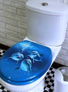 MDF马桶盖加厚老式坐便器盖子盖板家用卫生间OVU型通用蓝色海豚