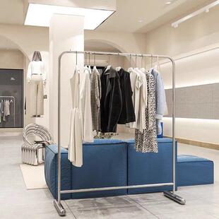 服装店展示架简易中岛架不锈钢银色男女装店专用落地式挂衣杆货架