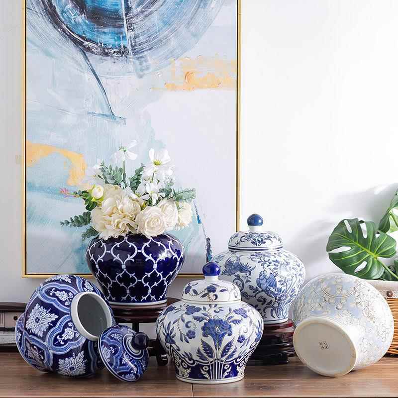陶瓷器罐青花瓷插花插现代家居新中式装饰品客厅电视柜摆件