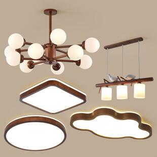 新中式 吊灯客厅灯简约现代大气餐厅魔豆灯北欧胡桃色实木分子吊灯