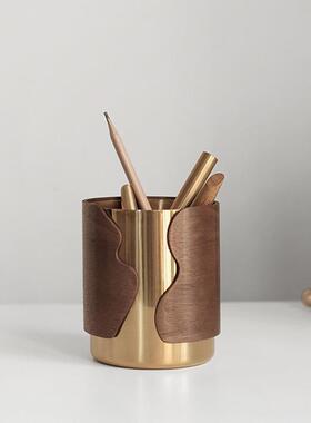 简约代饰创现意金属笔筒客KVM厅办公书房置物盒件笔筒收纳摆软装