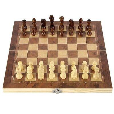 3 in 1 Chess Board Sets Folding Storage Wooden Exquisite