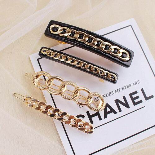 Hot Selling Fashion Acrylic Metal Chain Hair Clip Pin Barret