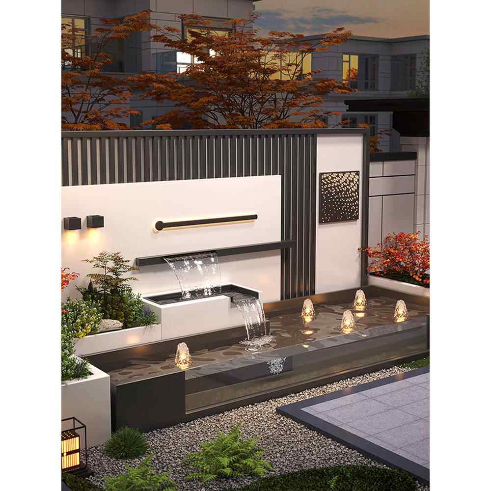 户外不锈钢水幕墙流水屏风庭院花园别墅造景花坛鱼池瀑布水槽定制