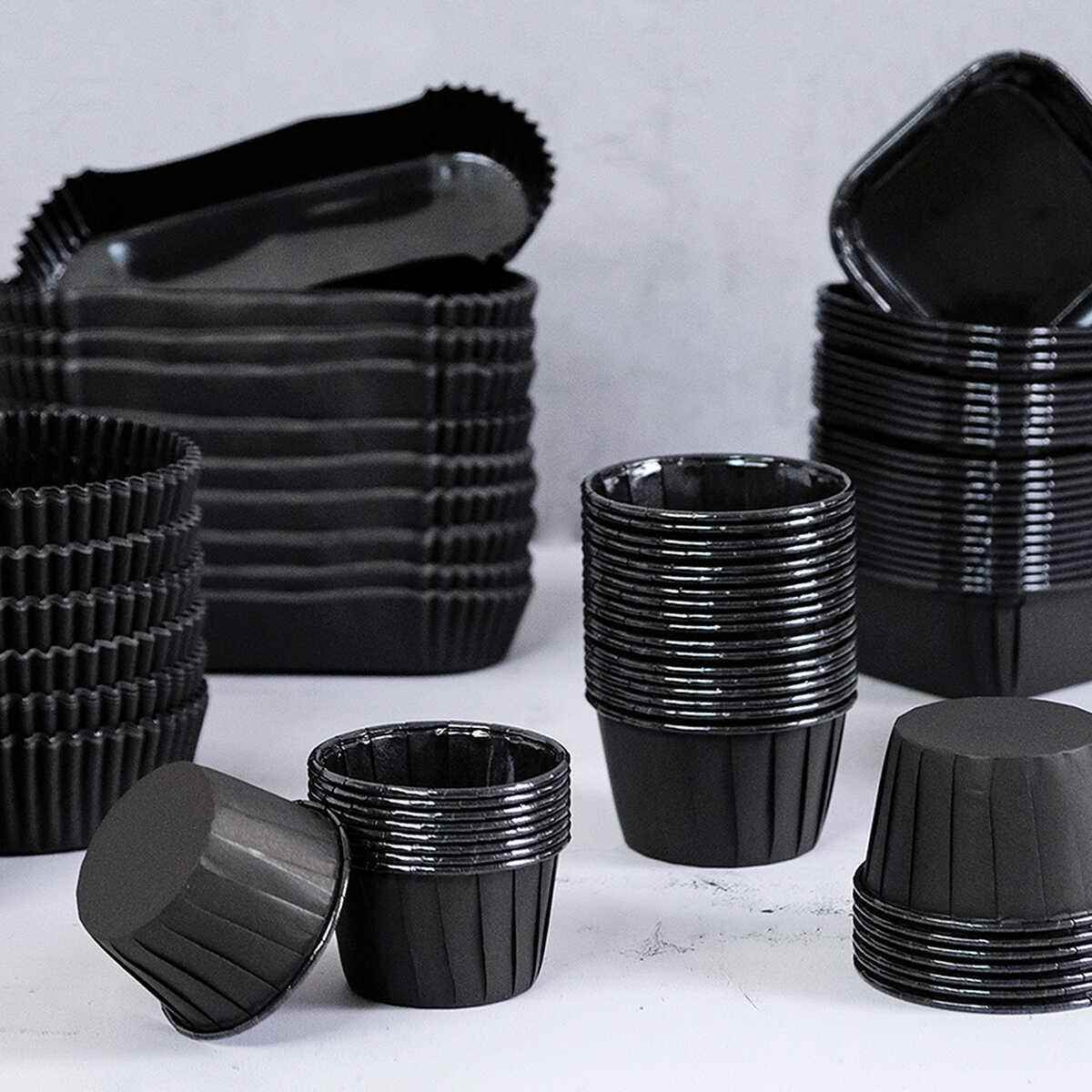 万圣节纯黑色耐高温纸杯蛋糕纸杯子系蛋糕甜品台摆台蛋糕纸杯模具