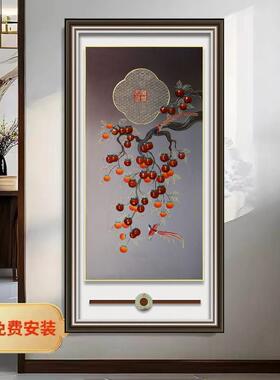 黄铜板手工雕刻装饰画玄关走廊新中式非遗铜镶玉竖版事事如意挂画