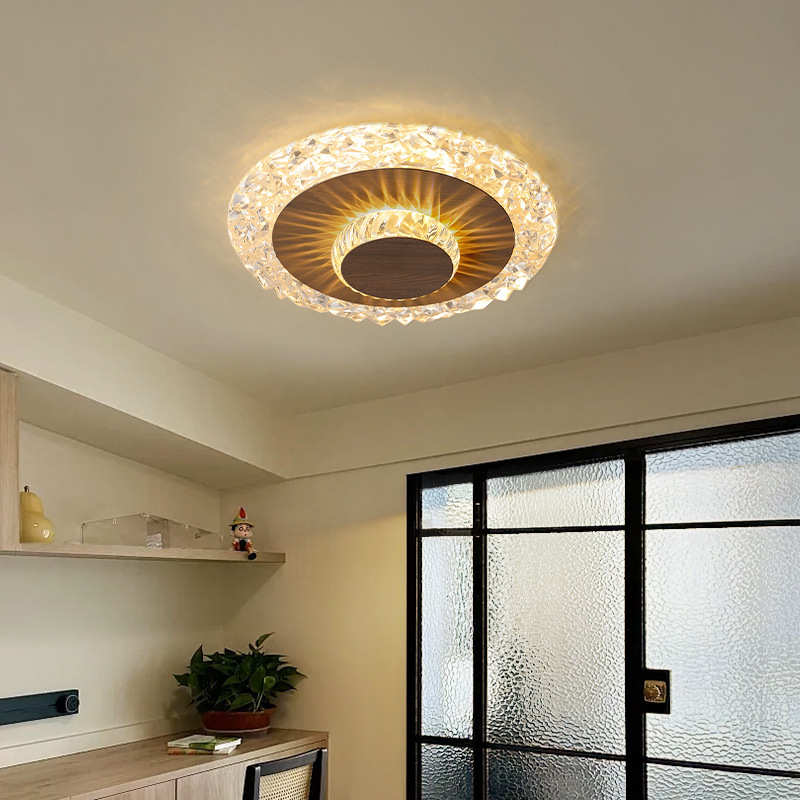 奢灯轻古风木色简约中灯过道现代创意吸顶灯水晶走廊灯具复古仿款