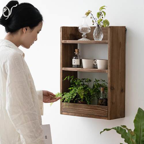U润9置家家居古复实木230031GW壁挂物架田园木质壁柜层架隔板架子
