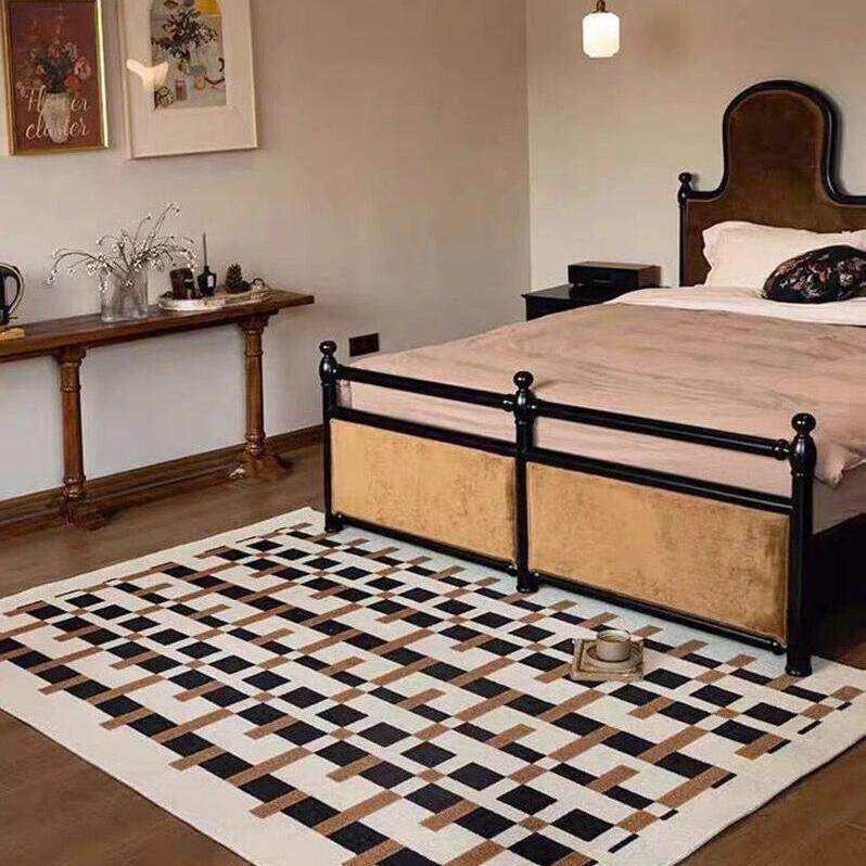 客厅地毯棋盘格复古茶几毯沙发毯高级感轻奢经典简约款卧室床边毯
