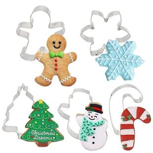 5Pcs Christmas Cookie Cutter Set Gingerbread Man Xmas Tree B