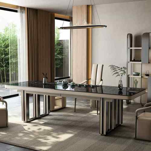 高端奢石岩板茶台办公室大板功夫泡茶现代简约茶桌椅组合设计师