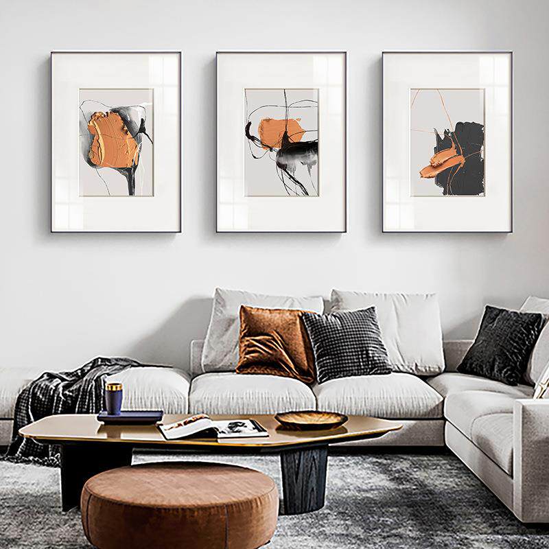 橙明 现代简约客厅装饰画抽象艺术挂画橙色壁画肌理感样板间画