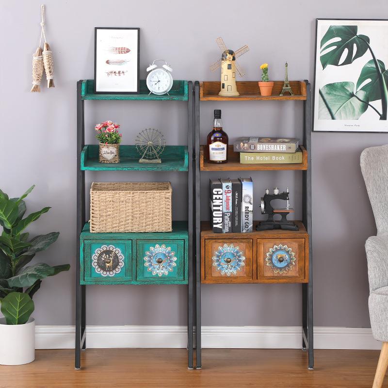 美式置物架多层收架ARU复古子实木斗柜民宿装家具花纳饰架客厅落