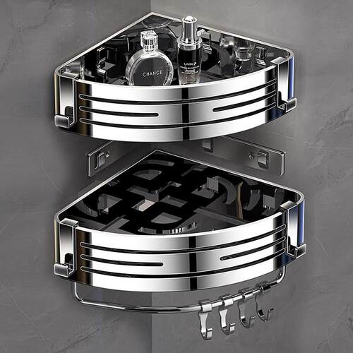 304不锈钢浴室置物架免打孔卫生间三角架厕所壁挂角篮转角收纳架