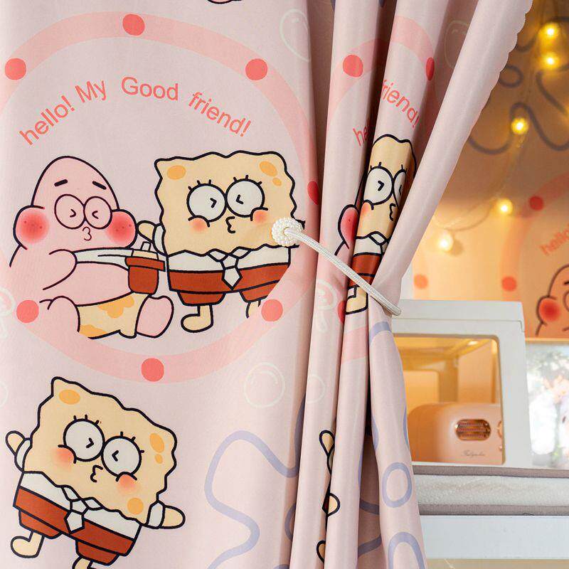 宿舍上铺学生帘子寝室下铺床帘强遮光加厚公主风窗帘卡通海绵宝宝